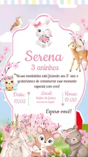 Convite Aniversário Jardim Encantado com Animais para Editar