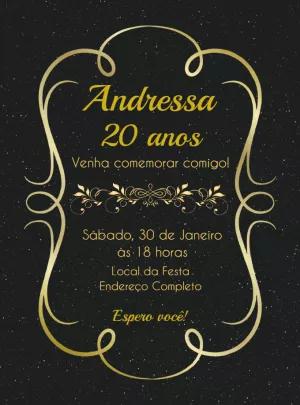 Convite Aniversário Glitter Preto e Dourado para Editar