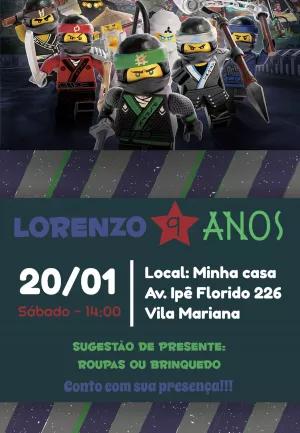 Convite de Aniversário Ninjago com Ninjas para Editar Online