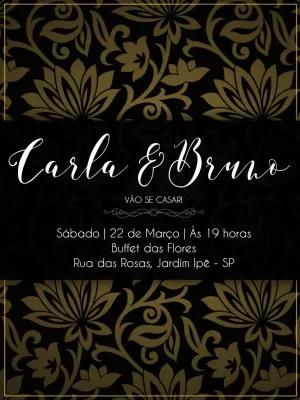 Convite de Casamento Provençal Preto e Dourado para Editar