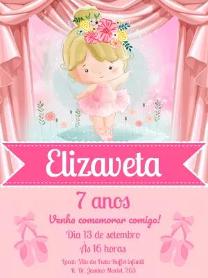 Convite Aniversário Bailarina Aquarela para Editar Online