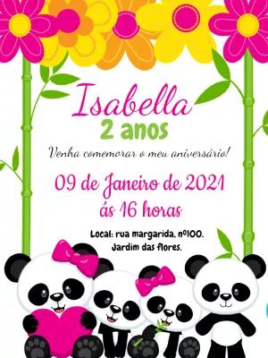 Convite Aniversário Panda Rosa para Editar Online