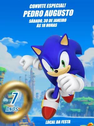 Convite de Aniversário Sonic Editável para Imprimir ou Enviar