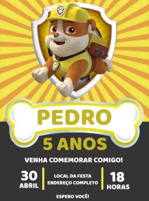 Convite Aniversário Patrulha Canina Rubble para Editar Online