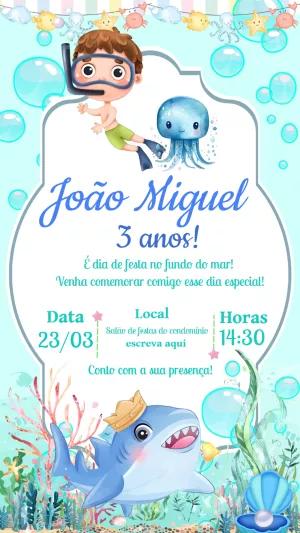 Convite Aniversário Fundo do Mar Menino para Editar Online