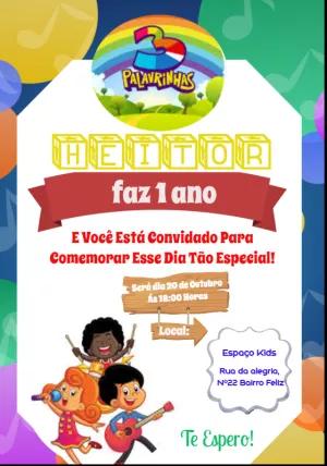 Convite Aniversário 3 Palavrinhas para Editar Online