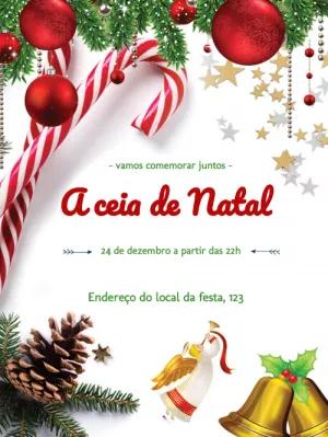 Convite Ceia de Natal Tradicional com Enfeites para Editar Online
