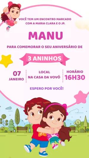 Convite Aniversário Maria Clara e JP para Editar Online
