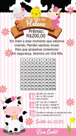 Convite Chá Rifa Fazendinha com Animais para Editar Online