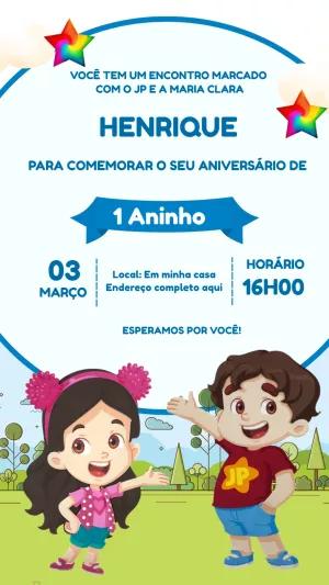 Convite de Aniversário Maria Clara e JP para Editar Online