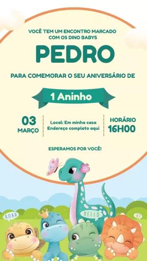 Convite Aniversário Dino Baby Fofo para Editar Online