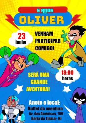 Convite de Aniversário Jovens Titãs para Editar Online