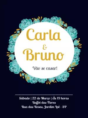 Convite de Casamento Floral Azul Marinho e Dourado para Editar