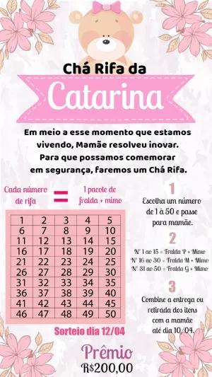 Convite Chá Rifa Ursinha Rosa para Editar Online