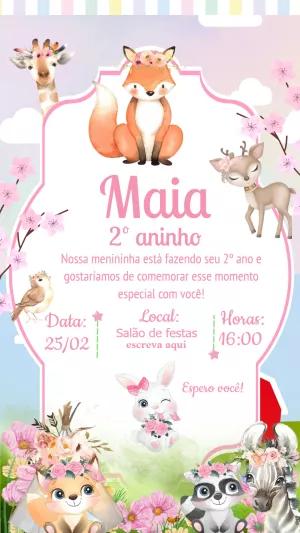 Convite Aniversário Bosque Encantado com Animais para Editar