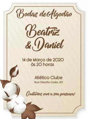 Convite Bodas de Algodão Rústico para Editar Online