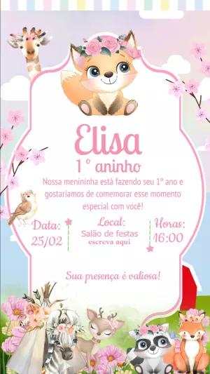 Convite Aniversário Bosque Encantado com Animais para Editar