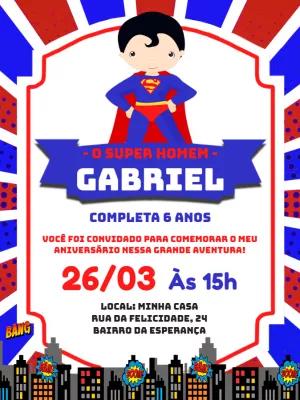 Convite Super Homem para Aniversário Infantil Editável