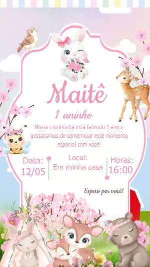 Convite Aniversário Bosque Encantado com Animais para Editar