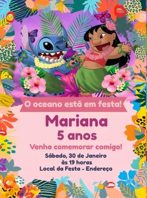 Convite Aniversário Lilo e Stitch Tropical para Editar Online