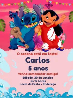 Convite de Aniversário Lilo e Stitch Tropical para Editar Online