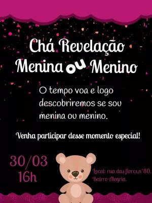 Convite Chá Revelação Ursinho Fofo para Editar Online