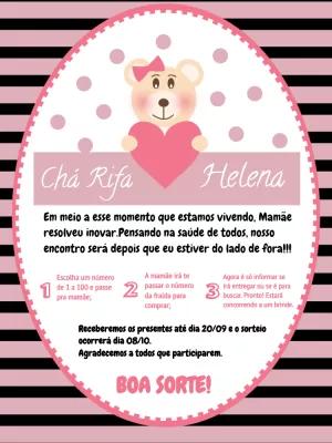 Convite Chá Rifa Ursinha Rosa para Editar Online