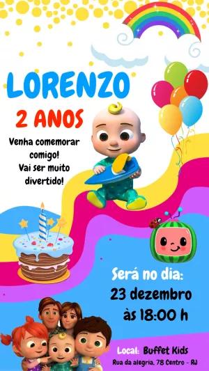 Convite Aniversário Cocomelon com Personagens para Editar