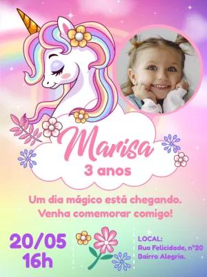 Convite Aniversário Unicórnio com Foto para Editar Online