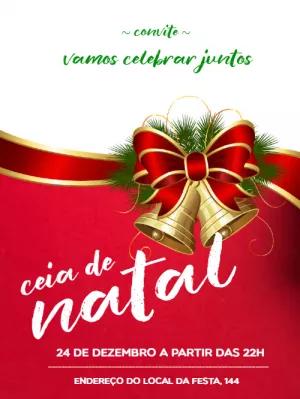 Convite Ceia de Natal Clássico com Sinos para Editar Online