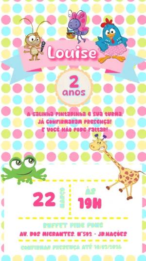 Convite de Aniversário Galinha Pintadinha Colorido para Editar