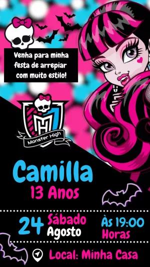 Convite de Aniversário Monster High para Editar Online