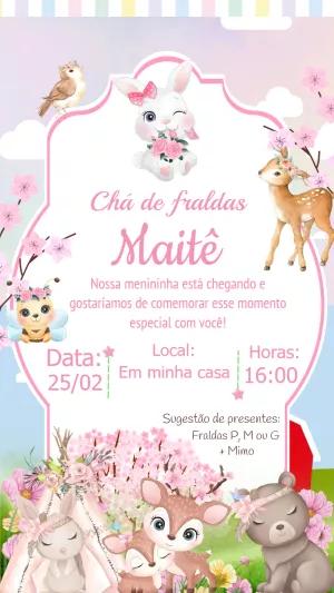 Convite Chá de Fraldas Bosque Encantado para Editar Online