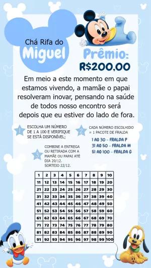 Chá Rifa Mickey Baby com Cartela de Números para Editar