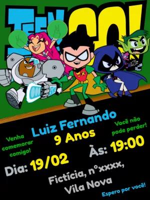 Convite de Aniversário Jovens Titãs com Personagens para Editar