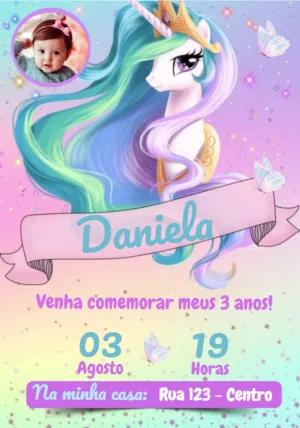 Convite de Aniversário Unicórnio com Foto para Editar Online