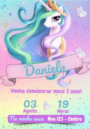 Convite Aniversário Unicórnio Princesa para Editar Online