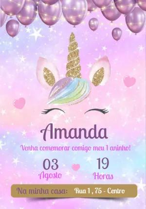 Convite de Aniversário Unicórnio Mágico para Editar Online