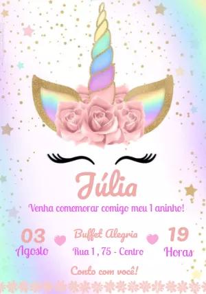 Convite de Aniversário Unicórnio Mágico para Editar Online