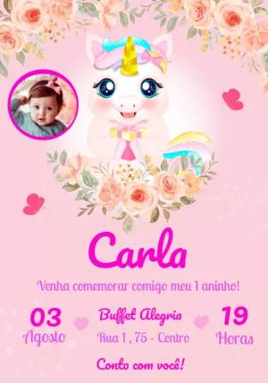 Convite de Aniversário Unicórnio com Foto para Editar Online
