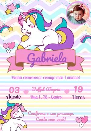 Convite Aniversário Unicórnio com Foto para Editar Online
