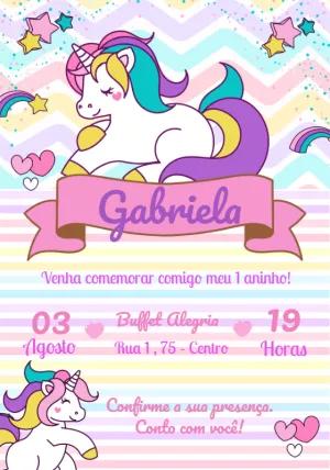 Convite de Aniversário Unicórnio Fofo para Editar Online