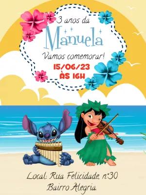Convite de Aniversário Lilo & Stitch na Praia para Editar
