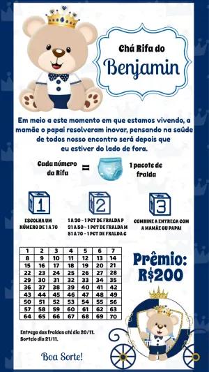 Convite Chá Rifa Ursinho Príncipe Editável Online