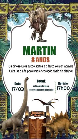 Convite de Aniversário Dinossauro Jurassic Park para Editar