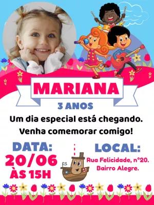 Convite Aniversário 3 Palavrinhas com Foto para Editar Online