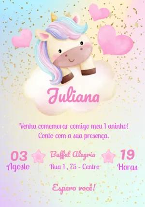 Convite de Aniversário Unicórnio Fofo para Editar Online