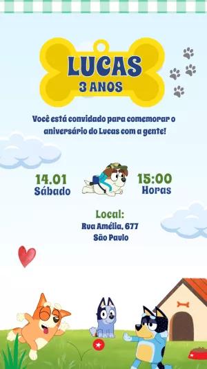 Convite de Aniversário Bluey e Bingo para Editar Online