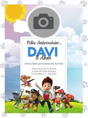 Convite Aniversário Patrulha Canina com Foto para Editar