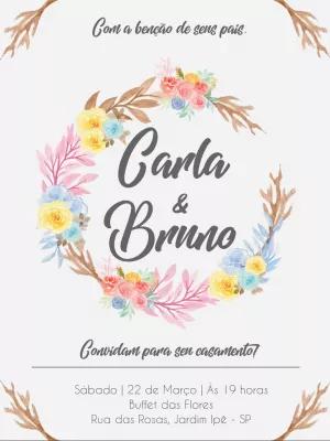 Convite de Casamento Floral Aquarela para Editar Online